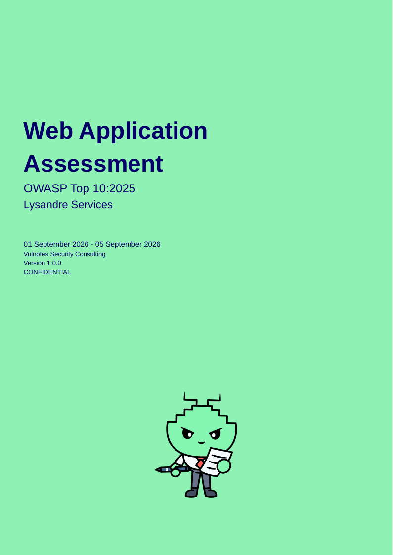 Cover of the web application assessment sample report