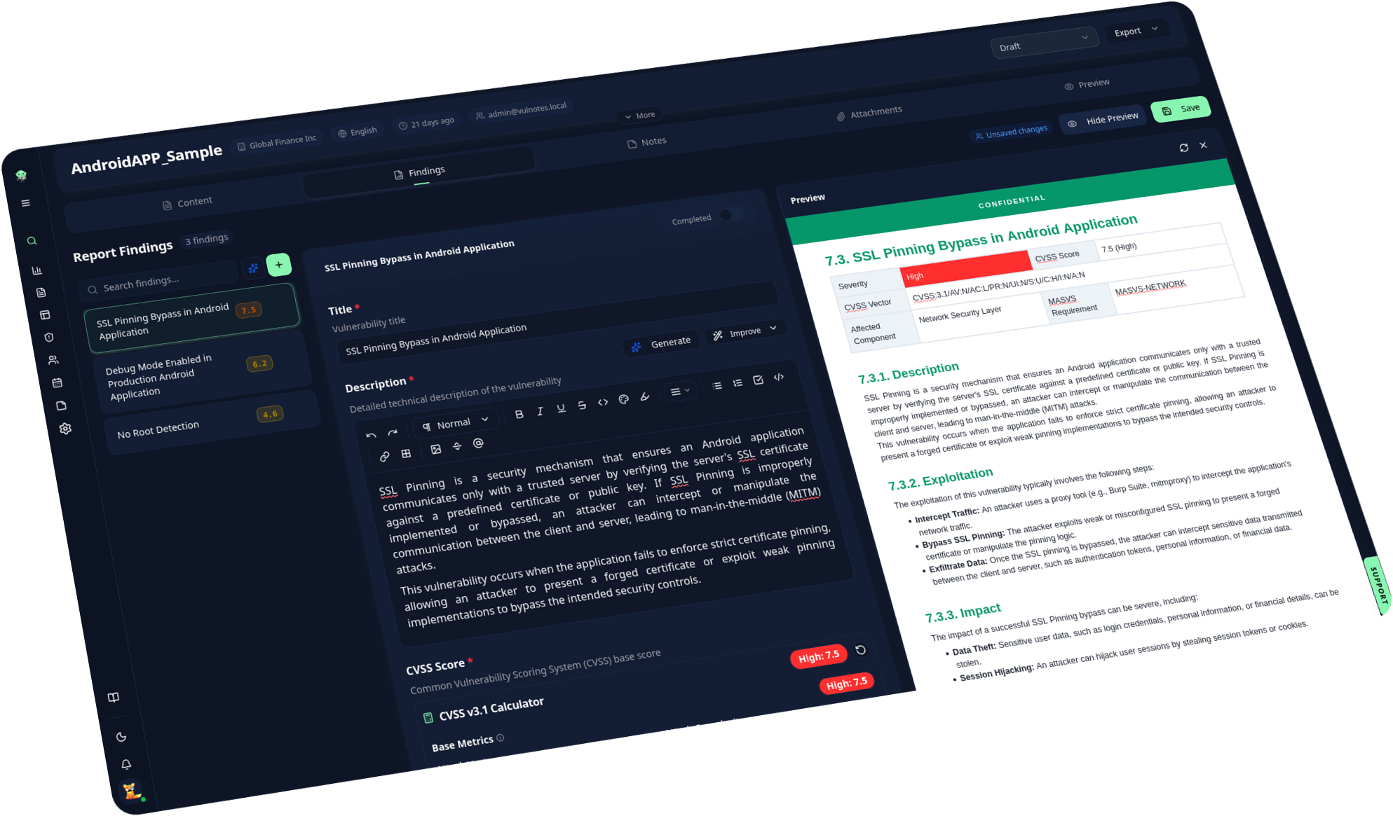 Vulnotes report editor preview